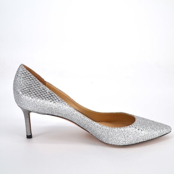 Jimmy Choo Romy Kitten Heel Pumps Pointed Toe Silver Metallic Women's 39.5 US 9 - Picture 7 of 13